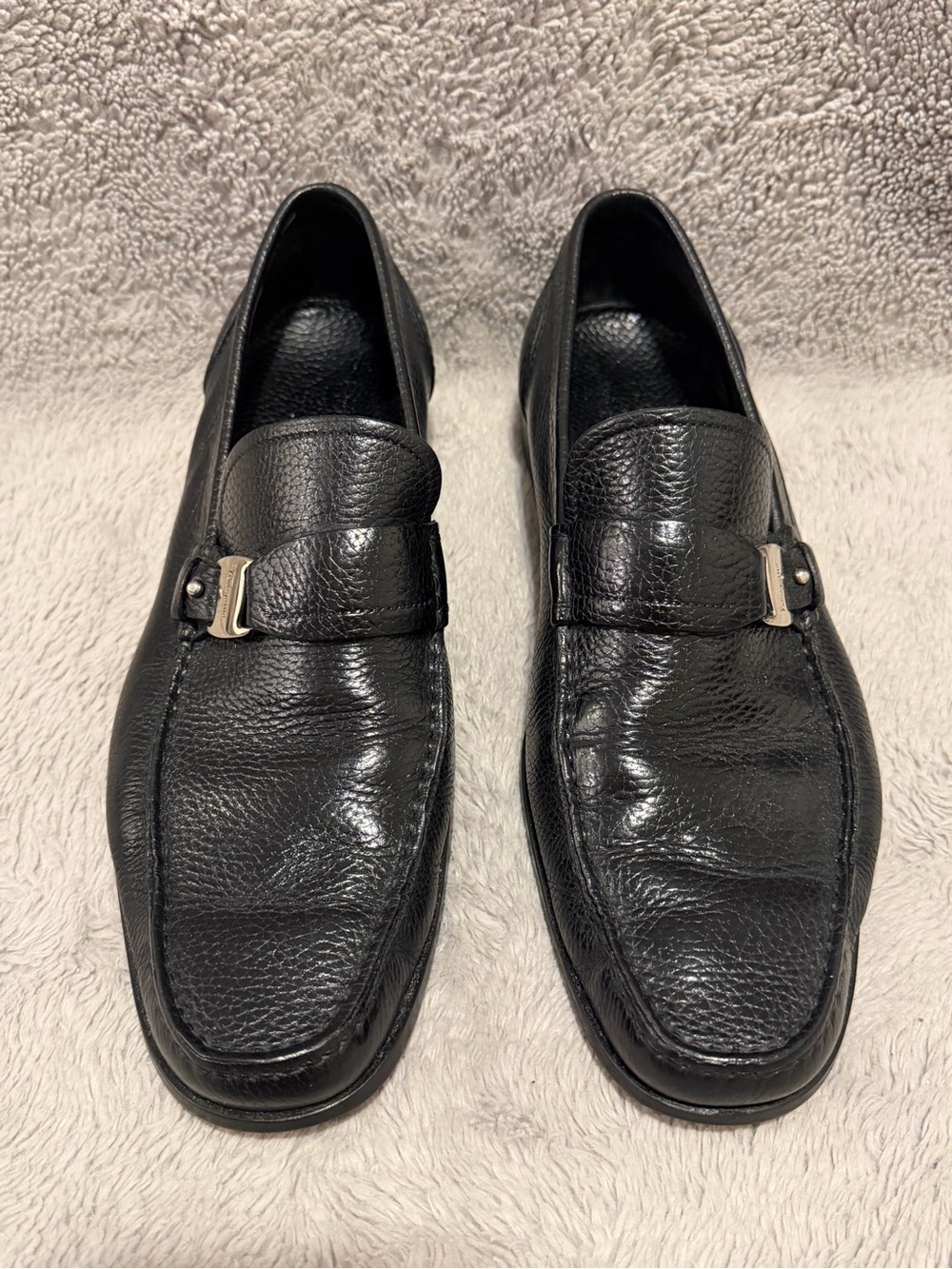 Salvatore Ferragamo Black Leather Loafers Mens 10 Shoes Slip On Pointed Toe
